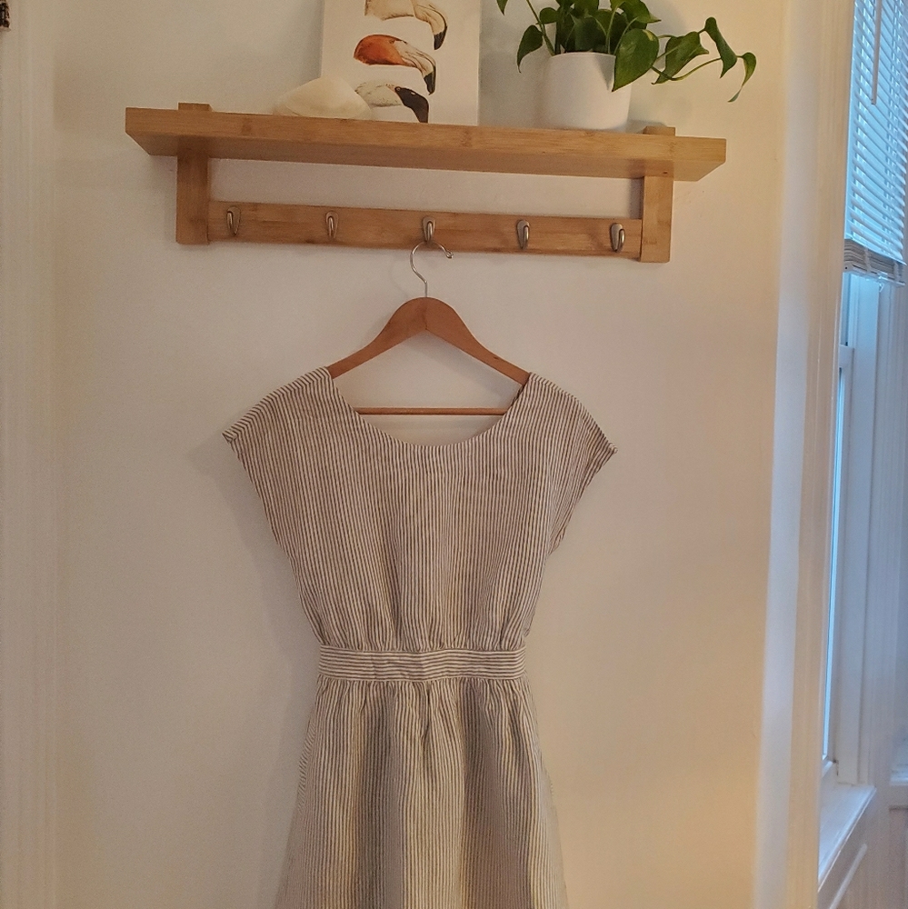 Mango cotton stripes button-back dress with cutout